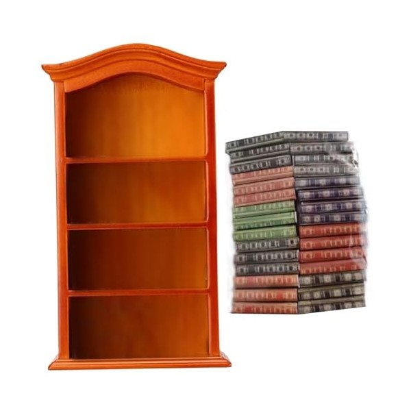 Unicoco Libris de poupée avec 30 Livres en Bois Miniature bibliothèque 4 étages Mini bibliothèque pour Accessoires de Meubles