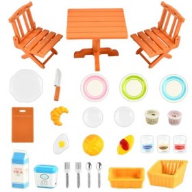 Accessoires de Cuisine Miniatures pour Maison de Poupée, 1/12 Ensemble de Cuisson Miniature, Table et chaises de Poupée Minia