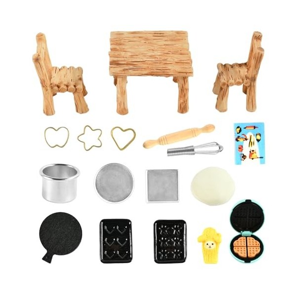 Accessoires de Cuisine Miniatures pour Maison de Poupée, 1/12 Ensemble de Cuisson Miniature, Table et chaises de Poupée Minia