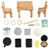 Accessoires de Cuisine Miniatures pour Maison de Poupée, 1/12 Ensemble de Cuisson Miniature, Table et chaises de Poupée Minia