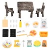 Accessoires de Cuisine Miniatures pour Maison de Poupée, 1/12 Ensemble de Cuisson Miniature, Table et chaises de Poupée Minia