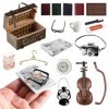 AVCXEC Lot de 17 accessoires miniatures pour maison de poupée - Accessoires 1/12 inclus - Mallette miniature - Mini brosse à 