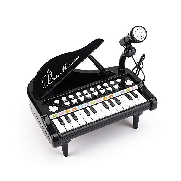 AmyBenton Piano Enfant 2 Ans, Piano Bebe 1 2 3 Ans, Piano Jouet Enfant avec Microphone Filles et Garçons - 24 Touches Noir