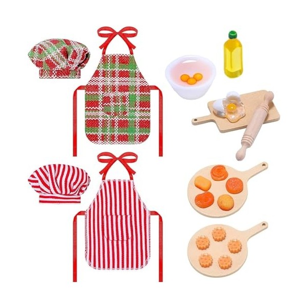 Vêtements de Poupée Elfe de Noël, 1/12 Accessoires de Maison de Poupée, Ensemble de Cuisson Miniature, Tablier de Poupée Elfe