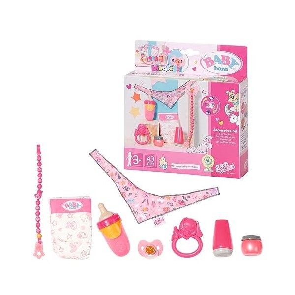 BABY born Set d’accessoires – Pour les poupées de 43 cm – Contient 1 tétine, 1 biberon, 1 couche & + - Pour les petites mains