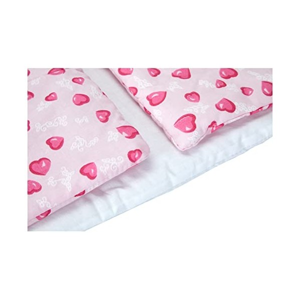 Pinolino - 28350-7 - Accessoire Poupée - Textile pour Lit de Poupées - 3 Pièces - Design Coeur Rose