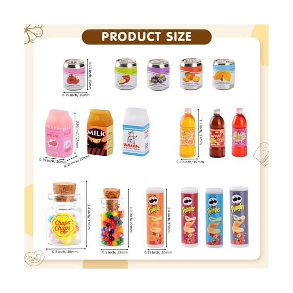 DAOUZL Jouets de Miniatures Alimentaires Boissons, Mini Nourriture Jouet 1/12, 21 Pièces Mini Aliments en Résine Mélangée, Mi