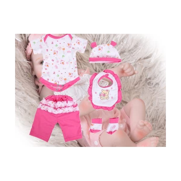 Bébé Enfants Simulation Poupée Vêtements Cinq Pièces Ensemble Reborn Poupée Outfit Chapeau Tenue Accessoires pour 17inch Poup