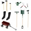 11pcs 1:12 Accessoires de Travail pour Maison de Poupée ensemble de Jardin Miniature Pelle Râteau et Pelle Arrosoir Chariot d