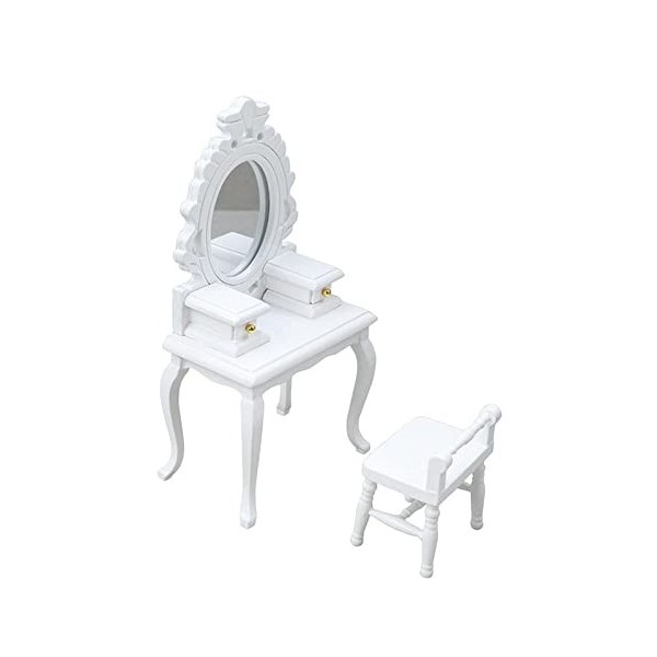 F Fityle Ensemble de Tabourets de Coiffeuse Miniature 1/12 en Bois pour Accessoires de Maison de Poupée, Blanc