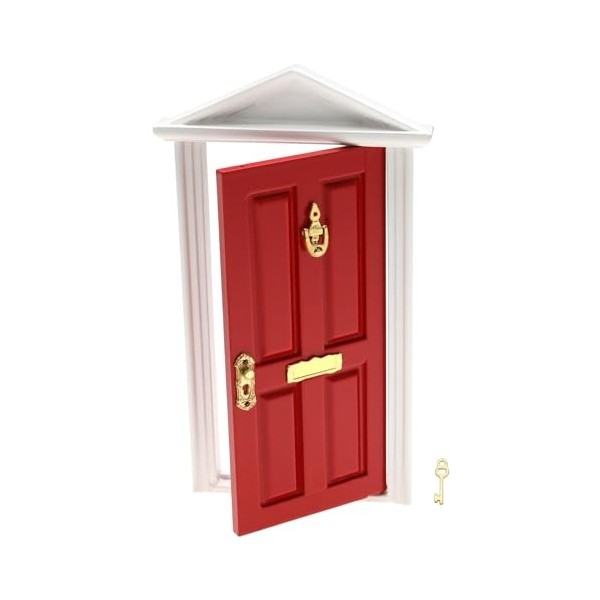 Porte de Poupée en Bois 18x9x1.3cm Cadeau pour Enfants Accessoires de Meubles de Décoration pour Poupées, Rouge