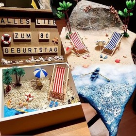 Miniature de Plage, DIY Micro Paysage de Plage Maritime, Décoration de Plage docéan, Chaise de Plage, Parasol, Cocotier, Coq