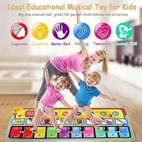 RenFox Tapis Musical Enfant, Tapis de Piano Tapis de Danse avec 10 Touches,  8 Bruits danimaux et 3 Instruments Musique, Joue