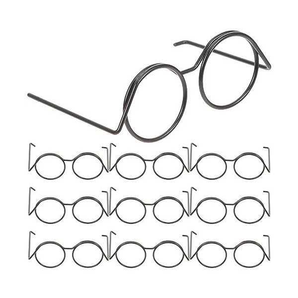 TOYANDONA Lot de 10 lunettes de poupée tendance avec lentille en fil métallique - Lunettes de costume vintage - Accessoires d