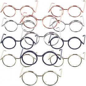 STOBOK 20 Pièces Mini Poupée Lunettes Métal Fil Jante Clair Lentille Lunettes Tissu Poupée Habiller Lunettes Poupées Costume 