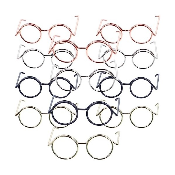 STOBOK 20 Pièces Mini Poupée Lunettes Métal Fil Jante Clair Lentille Lunettes Tissu Poupée Habiller Lunettes Poupées Costume 