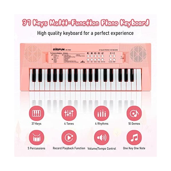 Docam Clavier de Piano pour Enfants, 37 Touches Piano Musical pour Enfants avec Microphone Jouets Éducatifs Multifonctions Él