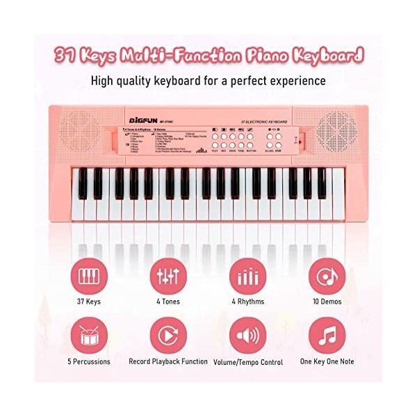 Docam Clavier de Piano pour Enfants, 37 Touches Piano Musical pour Enfants  avec Microphone Jouets Éducatifs Multifonctions Électroniques Portables  pour 3 4 5 6 Ans Garçons Filles (Rose) : : Jeux et Jouets