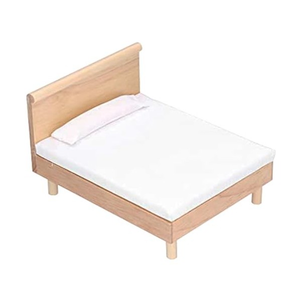 Sanfiyya Lit de poupée 1/12 Lit de Maison de poupée en Bois à échelle avec Matelas et Oreiller Mignon Mini-poupée Meubles Acc