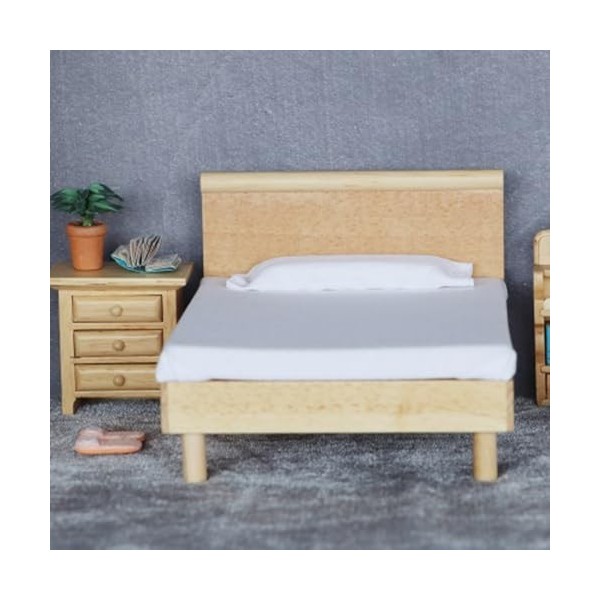 Sanfiyya Lit de poupée 1/12 Lit de Maison de poupée en Bois à échelle avec Matelas et Oreiller Mignon Mini-poupée Meubles Acc