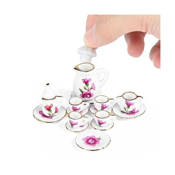 1:12 Accessoires de maison de poupée en porcelaine Service à thé pour enfants, Vaisselle de poupée miniature pour chambre de