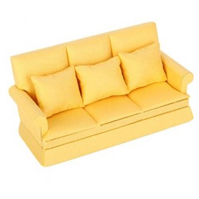 Srliya 1:12 Maison de Poupée Mini canapé Maison de Poupée canapé 1:12 Maison de Poupée Mini canapé avec 3 Oreillers Maison de