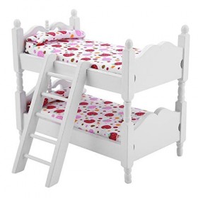 CHICIRIS 1:12 lit de poupée Maison de poupée Mini Meubles Enfants Chambre modèle lit superposé Jouets Fraise Rose