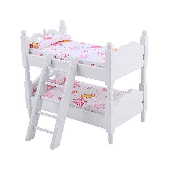 CHICIRIS 1:12 lit de poupée Maison de poupée Mini Meubles Enfants Chambre modèle lit superposé Jouets Fraise Rose