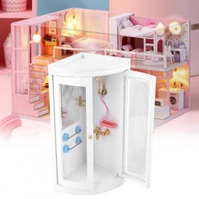 zlsadon Salle De Douche pour Maison De Poupée, Mini Accessoire De Maison De Poupée en Bois 1:12, Modèle De Salle De Bain pour