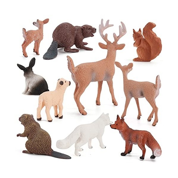 10 Pcs Mini Animaux Forêt Ensemble de Jouets Ferme Jouet Réalistes en Animaux Plastique pour Garçons Filles Enfants, Ours Pol