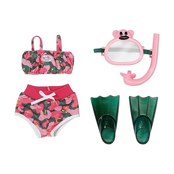 BABY born Weekend Deluxe Set de plongée – Poupées 43 cm – Avec 1 bikini, lunettes de plongée, 1 tuba & palmes – Pour les peti