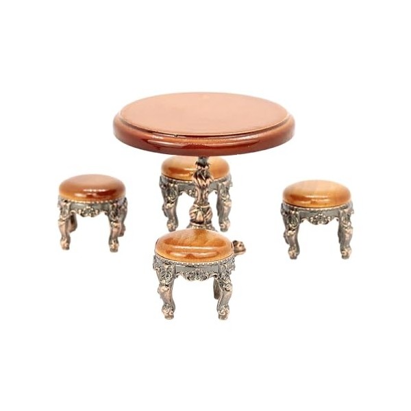 MagiDeal Table Ronde pour Maison de poupée, échelle 1/12, Meubles avec 4 chaises, Jouet pour Enfants, Accessoires de Maison d