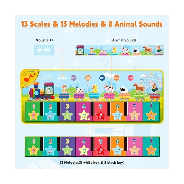 Tapis de piano pour bébé, tapis de jeu musical pour enfants avec 34 sons de musique