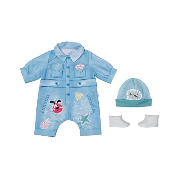 BABY born Deluxe Salopette en jean – Pour les poupées de 43 cm – Avec 1 saloptette, 1 bonnet & chaussures – Pour les petites 