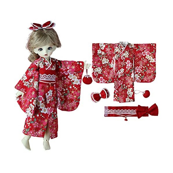 Nouveau 1/6 BJD poupée vêtements Mignon Rose Rouge Kimono Peignoir Costume épingle à Cheveux pour 1/6 YOSD, SD, BJD 30 cm pou