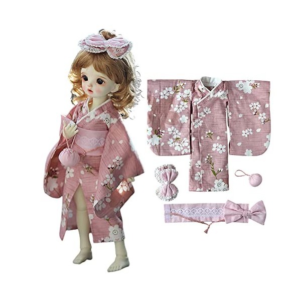 Nouveau 1/6 BJD poupée vêtements Mignon Rose Rouge Kimono Peignoir Costume épingle à Cheveux pour 1/6 YOSD, SD, BJD 30 cm pou