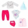 Bayer Design 84200AM Vêtements de poupée, Accessoire pour Poupon, Gilet, Pantalon, écharpe, t-Shirt, Bonnet, Body