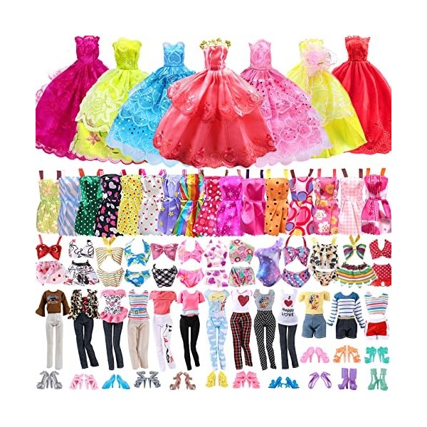 Ensemble de vêtements et accessoires pour poupée, 44 pièces, 3 robes de mariée, 5 jupes à bretelles, 2 hauts, 2 pantalons, 3 