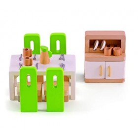 Jouet Hape - Meubles Salle à Manger pour Maison de Poupée en Bois - Accessoires Maison en Bois pour Famille - Coffret de 23 P