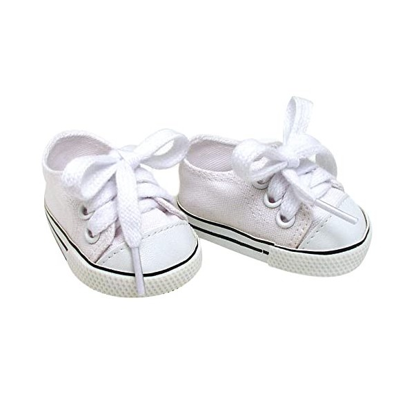 Sophias par Teamson Kids Chaussures de poupée de 18" avec Lacets, Baskets en Toile Blancs pour poupées jusquà 46cm, Poupées