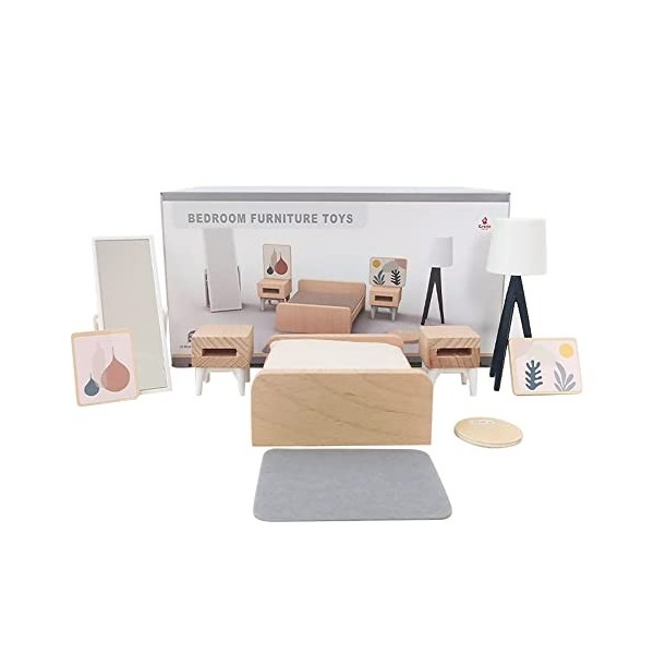 Surakey Kit de meubles en bois pour maison de poupée miniature, accessoires de meubles en bois, y compris cuisine, salle à ma