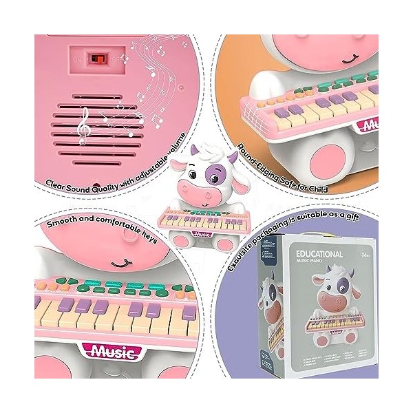 Piano Enfant Animal avec 6 Réglages dinstruments,Jouet Piano Y Compris des Fonctions Telles que des Comptines,des Histoires,