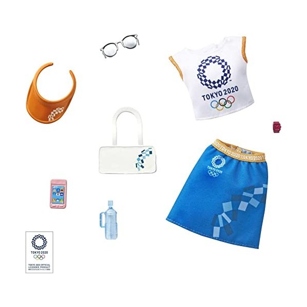 Barbie Sport Kit vêtements Tokyo 2020, une tenue pour poupée composée dun tee-shirt, une jupe et 6 accessoires, jouet pour e