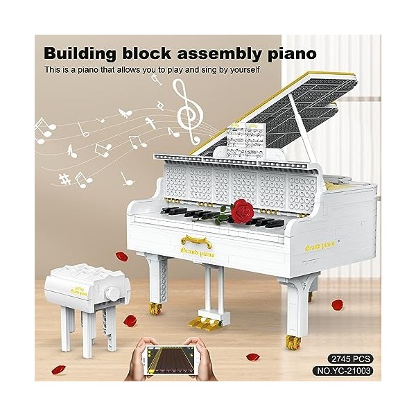 SDXFUWA Piano Ensemble de Construction, Ensemble de Jouets télécommandés, Cadeau STEM créatif avec lumières rotatives Lumineu