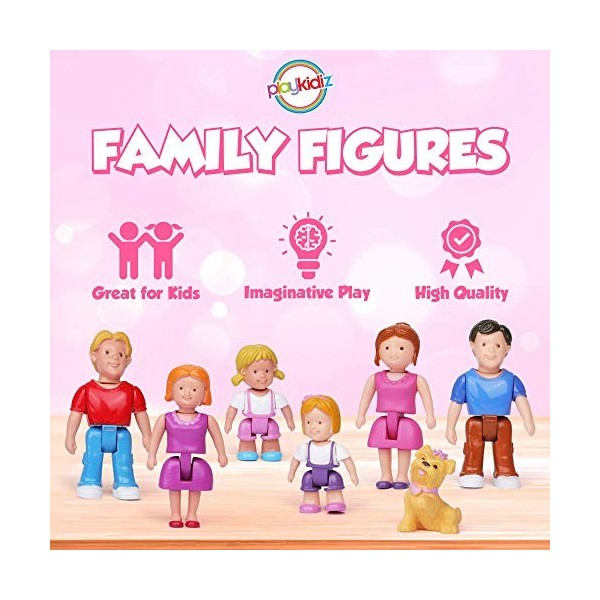 Playkidz Figurines Familiales–7 Petits Personnages Pour Jouer À La Maison De Poupée, Comprenant Les Parents, Les Frères Et Sœ