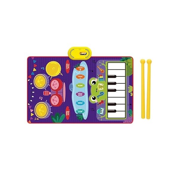 Tapis Musical 2 en 1 pour Les Tout-Petits de 1 à 3 Ans, Clavier de Piano et Tapis de Batterie avec 2 Baguettes de Batterie, T