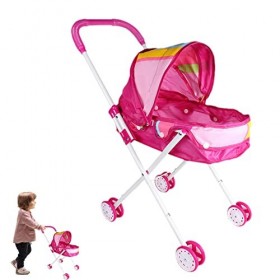 Poussette pour poupée, Poussette Jouet réaliste Poussette Landeau Bebe pour Poupée avec auvent rétractable et poignée Souple,