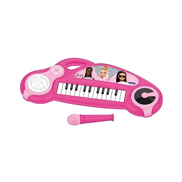 Lexibook Barbie, Piano électronique pour Enfants avec Effets Lumineux, Microphone, Batterie, Haut-Parleur intégré, mélodies d