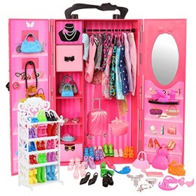 Festfun Fashion Poupée Armoire de Poupée 11,5 Pouces -108 Accessoires 1 Garde-Robe 16 Vêtements Robes 90 Variés Accessoires R