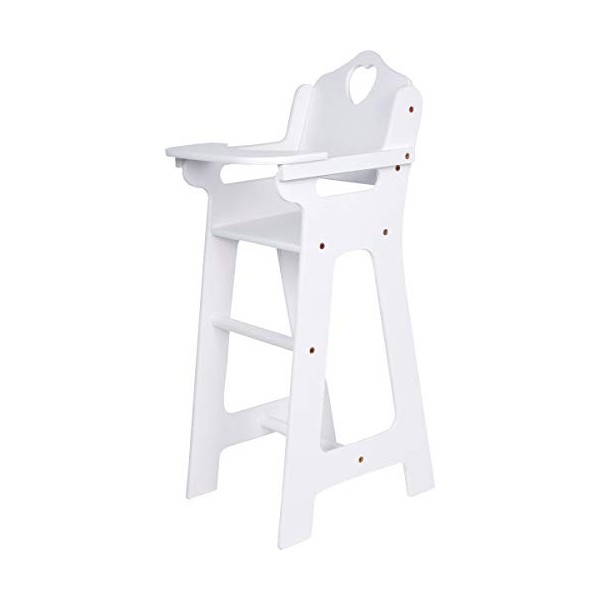 Chaise haute pour poupées en bois blanc verni, magnifique accessoire de poupée / meuble à jouer en style rétro avec cœur sur 